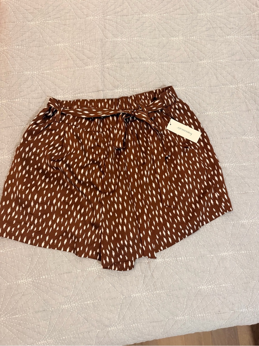 Blue Rain Rust Brown High-Waist Patterned Tie-Front Shorts